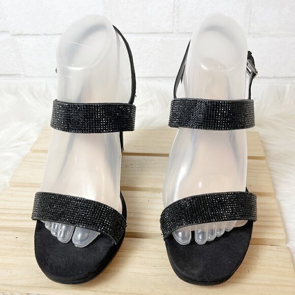 Nina Adila Black Wedge Rhinestone Slingback Open Toe Sandal Women's Size 9M - Picture 3 of 9